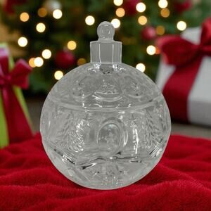 Fitz AND Floyd Clear Glass Ornament Ball Candy Dish Christmas Decor